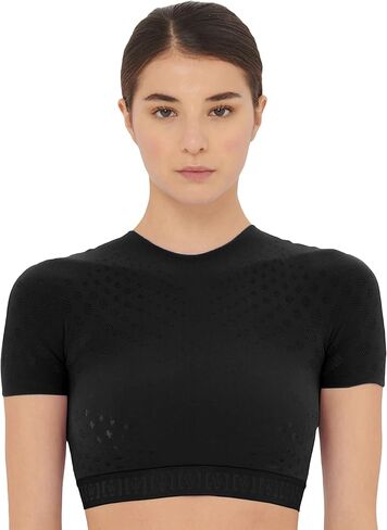 Wolford Dots Illusion Net Top للنساء بأكمام قصيرة مع فرقة دعم مرنة تحمل علامة يوجا لليوغا سبورت in Saudi Arabia