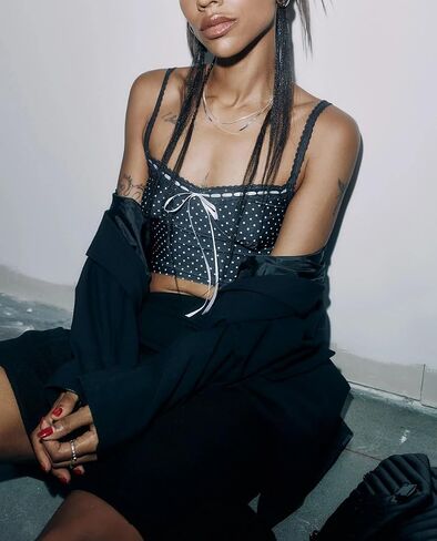 Women Y2k Polka Dot Print Tank Top Spaghetti Strap Lace Trim Camisole Sheer Mesh Crop Cami Going Out Top in Kuwait