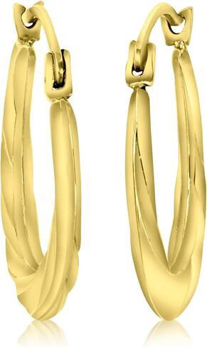 14K Yellow Gold 2x16mm Polished Small Textured Round Lightweight Hoop Earrings in Kuwait