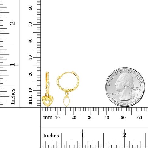 14K Yellow Gold Diamond Cut Open Heart Dangling Huggie Earring in Saudi Arabia