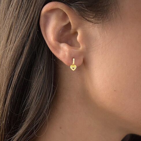 14K Yellow Gold Diamond Cut Open Heart Dangling Huggie Earring in Saudi Arabia