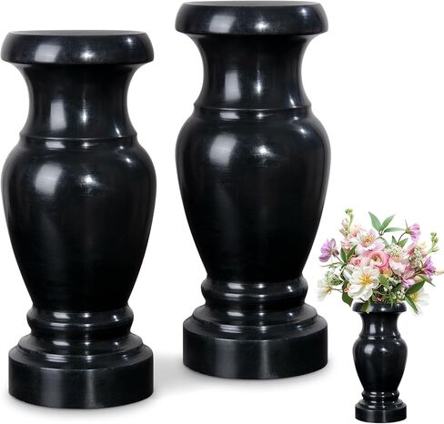 Cemetery Vase, Granite Grave Vase Memorial Stone Vases for Home Tabletop, Artificial or Fresh Flowers, Cemetery Grave Headstone Decorations (2Pcs, Black), No Draining Hole in Saudi Arabia