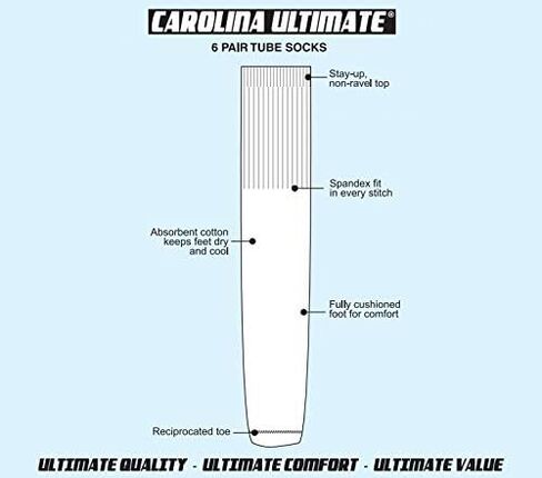 Carolina Ultimate Mens Tube Sport Cushion Athletic Tall Mid Hidal Socks 6 Pair Pack in Kuwait