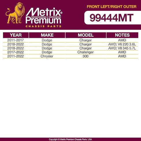 Metrix Premium Chassis Parts - Front Left & Right Outer Tie Rod End Kit Fits 11-22 Dodge Charger AWD, 17-22 Challenger AWD, 2011-2022 Chrysler 300 AWD, Replacement ES800956, ES800957, Made in Europe in Saudi Arabia