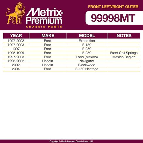 Metrix Premium Artics Arrt-الأمام اليسرى واليسرى طقم end end end end end end expits 97-02 Ford Expedition ، 97-03 F-150 ، 97-99 F-250 ، 98-02 Lincoln Navigator ، استبدال ES3366T ، ES3367T ، مصنوع في أوروبا in Saudi Arabia