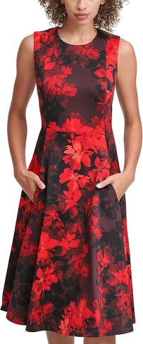 Calvin Klein Womens Fit Fit and Flare Red Multi 14 in Saudi Arabia