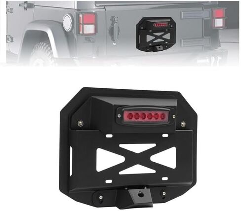 Kuafu الإطارات الاحتياطية حذف قوس لوحة ترخيص متوافقة مع 2007-2018 Jeep Wrangler JK & Unlimited Lear Plate Recording Kit W/Third Brake Light & 2x لوحة إضاءة (عدسة حمراء) in Saudi Arabia