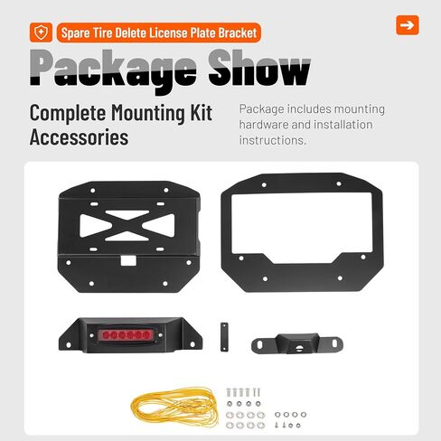 Kuafu الإطارات الاحتياطية حذف قوس لوحة ترخيص متوافقة مع 2007-2018 Jeep Wrangler JK & Unlimited Lear Plate Recording Kit W/Third Brake Light & 2x لوحة إضاءة (عدسة حمراء) in Saudi Arabia