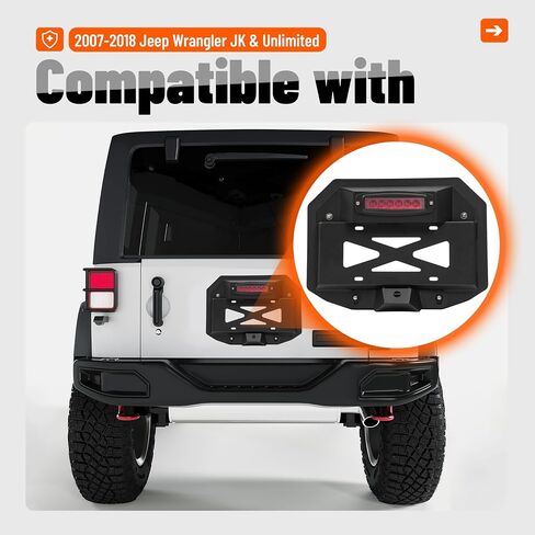 Kuafu الإطارات الاحتياطية حذف قوس لوحة ترخيص متوافقة مع 2007-2018 Jeep Wrangler JK & Unlimited Lear Plate Recording Kit W/Third Brake Light & 2x لوحة إضاءة (عدسة حمراء) in Saudi Arabia