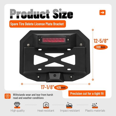 Kuafu الإطارات الاحتياطية حذف قوس لوحة ترخيص متوافقة مع 2007-2018 Jeep Wrangler JK & Unlimited Lear Plate Recording Kit W/Third Brake Light & 2x لوحة إضاءة (عدسة حمراء) in Saudi Arabia