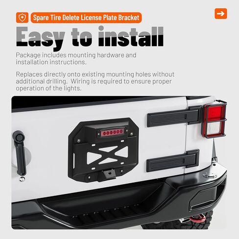 Kuafu الإطارات الاحتياطية حذف قوس لوحة ترخيص متوافقة مع 2007-2018 Jeep Wrangler JK & Unlimited Lear Plate Recording Kit W/Third Brake Light & 2x لوحة إضاءة (عدسة حمراء) in Saudi Arabia
