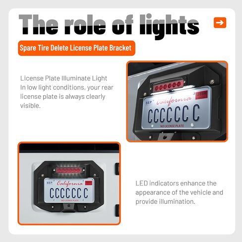 Kuafu الإطارات الاحتياطية حذف قوس لوحة ترخيص متوافقة مع 2007-2018 Jeep Wrangler JK & Unlimited Lear Plate Recording Kit W/Third Brake Light & 2x لوحة إضاءة (عدسة حمراء) in Saudi Arabia