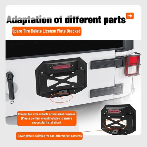 Kuafu الإطارات الاحتياطية حذف قوس لوحة ترخيص متوافقة مع 2007-2018 Jeep Wrangler JK & Unlimited Lear Plate Recording Kit W/Third Brake Light & 2x لوحة إضاءة (عدسة حمراء) in Saudi Arabia