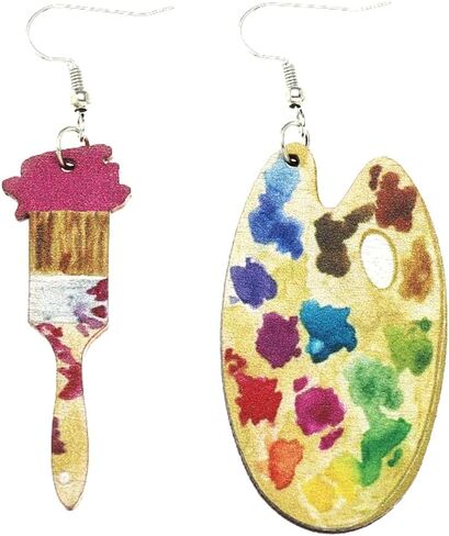 Unique Handmade Bohemian Vintage Big Wooden Artist Paint Brush Dangle Drop Earrings Dainty Cute Wood Paint Palette Charm Earrings Colorful Painter Jewelry for Women Artist Gift Art Teacher Gifts in Kuwait
