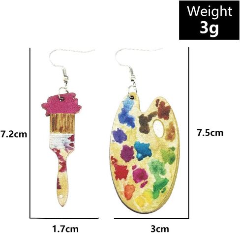 Unique Handmade Bohemian Vintage Big Wooden Artist Paint Brush Dangle Drop Earrings Dainty Cute Wood Paint Palette Charm Earrings Colorful Painter Jewelry for Women Artist Gift Art Teacher Gifts in Kuwait