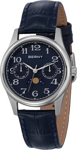 BERNY Silver Watch for Women Moon Phase Watches Ladies Quartz Wristwatch Easy Read Arabic Numerals Dial Multi-Function Analog Watches Stainless Steel Case Sub-dail with Date Day Calendar in Saudi Arabia