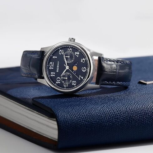 BERNY Silver Watch for Women Moon Phase Watches Ladies Quartz Wristwatch Easy Read Arabic Numerals Dial Multi-Function Analog Watches Stainless Steel Case Sub-dail with Date Day Calendar in Saudi Arabia