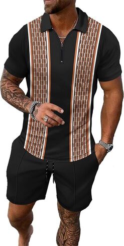 Men's shorts suit two-piece polo shirt fashion summer sports casual suit men's 1/4 zipper short sleeve in Saudi Arabia