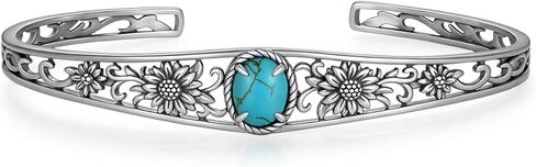 Sunflower Turquoise Bracelet 925 Sterling Silver Genuine Natural Turquoise Chunky Cuff Bangle Bracelet Vintage Native American Western Boho Style Jewelry Gift for Women in Kuwait