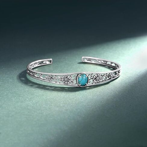 Sunflower Turquoise Bracelet 925 Sterling Silver Genuine Natural Turquoise Chunky Cuff Bangle Bracelet Vintage Native American Western Boho Style Jewelry Gift for Women in Kuwait