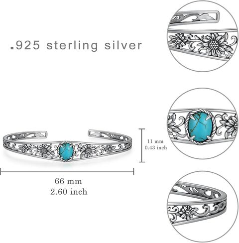 Sunflower Turquoise Bracelet 925 Sterling Silver Genuine Natural Turquoise Chunky Cuff Bangle Bracelet Vintage Native American Western Boho Style Jewelry Gift for Women in Kuwait
