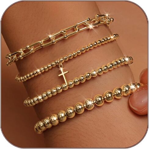 أساور Imbos الذهبية للنساء 14K مطلي بالذهب مقاطع سوار سوار ستراند Bead Ball Ball Stack مجموعة مجموعة مجوهرات سلسلة مكتنزة عصرية للتعديل للهدايا للسيدات الهدايا in Saudi Arabia