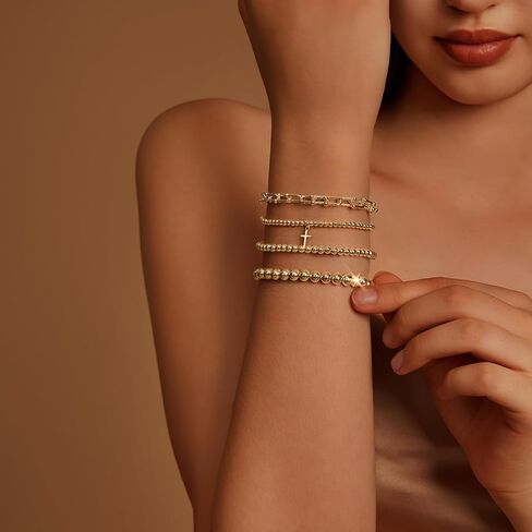 أساور Imbos الذهبية للنساء 14K مطلي بالذهب مقاطع سوار سوار ستراند Bead Ball Ball Stack مجموعة مجموعة مجوهرات سلسلة مكتنزة عصرية للتعديل للهدايا للسيدات الهدايا in Saudi Arabia
