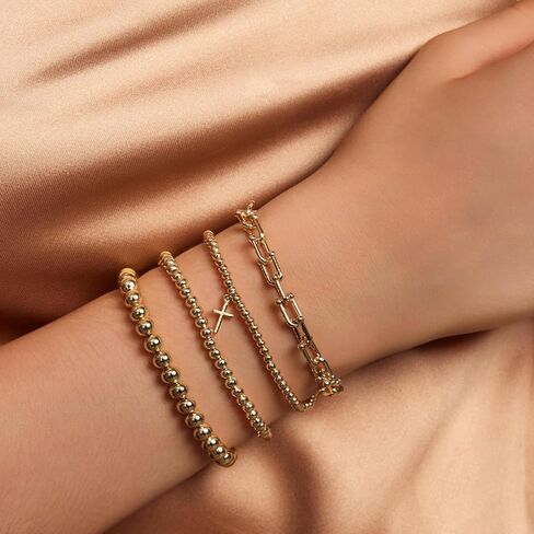 أساور Imbos الذهبية للنساء 14K مطلي بالذهب مقاطع سوار سوار ستراند Bead Ball Ball Stack مجموعة مجموعة مجوهرات سلسلة مكتنزة عصرية للتعديل للهدايا للسيدات الهدايا in Saudi Arabia