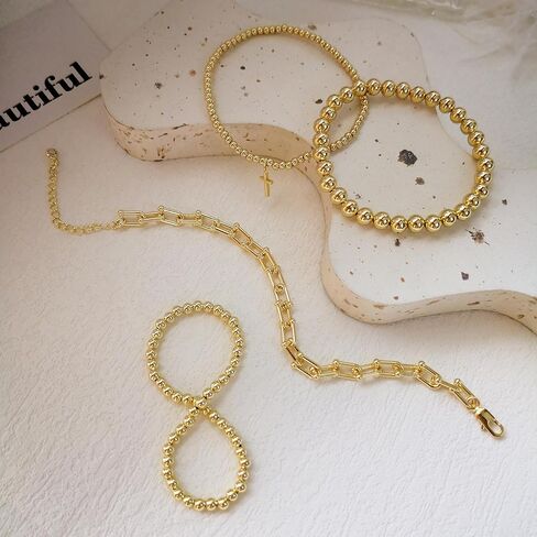 أساور Imbos الذهبية للنساء 14K مطلي بالذهب مقاطع سوار سوار ستراند Bead Ball Ball Stack مجموعة مجموعة مجوهرات سلسلة مكتنزة عصرية للتعديل للهدايا للسيدات الهدايا in Saudi Arabia