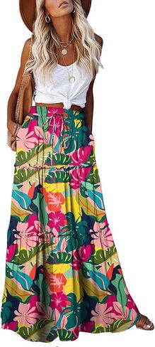 EARKOHA Womens Casual High Waist Tie Paisley Print Long Maxi Skirt with Pockets in Kuwait