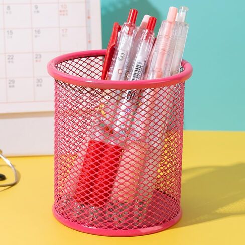 AKOAK 1 Count Desktop Pen Holder, Creative Grid Metal Pen Holder, Round Desktop Accessory and Workspace Organizer for Home, School and Office (Silver) in Saudi Arabia