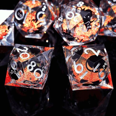 Liquid Core Cat DND Dice Set 7Pcs with Box- Sharp Edge Cute Cat Style Resin Dungeons and Dragons Dice for D&D, Roleplaying Games, RPG, MTG, Table Games D20 D12 D10 D8 D6 D4(Green) in Kuwait