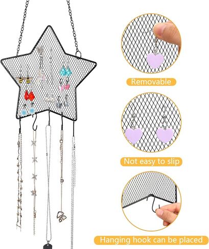 Jetec 2 Pcs Earring Wall Holder Wall Mounted Organizer Hanging Stand Decorative Diamond Grid Shape Jewelry Display Rack with Hanging Hooks for Earrings Necklace Bracelet(Black) in Saudi Arabia