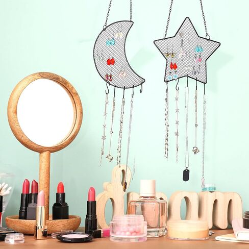 Jetec 2 Pcs Earring Wall Holder Wall Mounted Organizer Hanging Stand Decorative Diamond Grid Shape Jewelry Display Rack with Hanging Hooks for Earrings Necklace Bracelet(Black) in Saudi Arabia