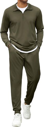 COOFANDY Men's Tracksuit 2 Piece Quarter Zip Polo Athletic Sweatsuits Casual Running Jogging Sport Suit Sets in Kuwait
