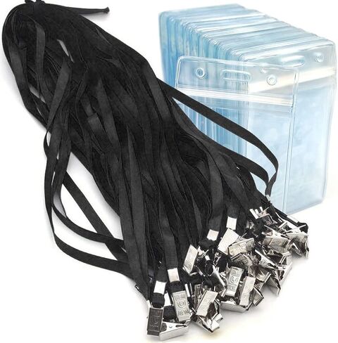حبل الحبل مع حامل بطاقة هوية الشارة العمودي ، 50 PCS مقاوم للماء ومقاوم الغبار حاملي شارة 50 PCS Lanyard Bulldog Clips للرجال/النساء العلامات اسم معرف المكتب (الأخضر) in Kuwait