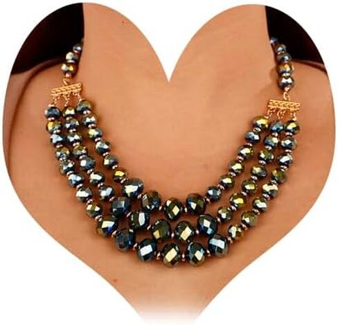 Aimimier Boho Layered Beaded Choker Necklace with Earrings Crystal Cluster Chunky Chain Pendant Statement Necklace for Women in Saudi Arabia