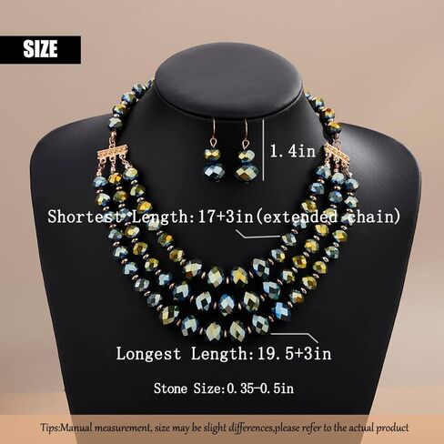 Aimimier Boho Layered Beaded Choker Necklace with Earrings Crystal Cluster Chunky Chain Pendant Statement Necklace for Women in Saudi Arabia
