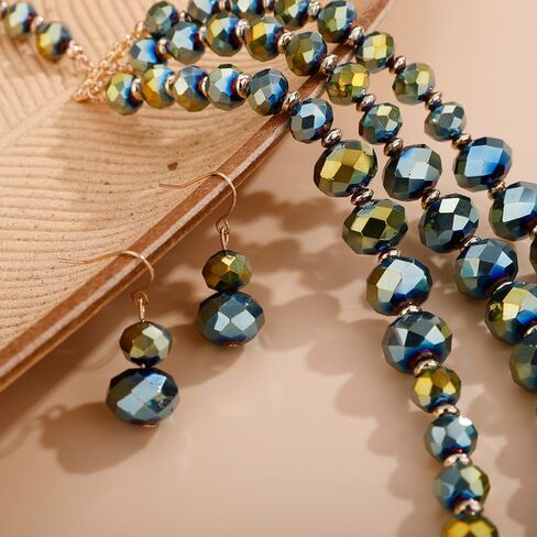 Aimimier Boho Layered Beaded Choker Necklace with Earrings Crystal Cluster Chunky Chain Pendant Statement Necklace for Women in Saudi Arabia