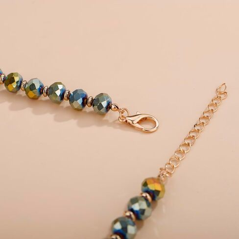 Aimimier Boho Layered Beaded Choker Necklace with Earrings Crystal Cluster Chunky Chain Pendant Statement Necklace for Women in Saudi Arabia