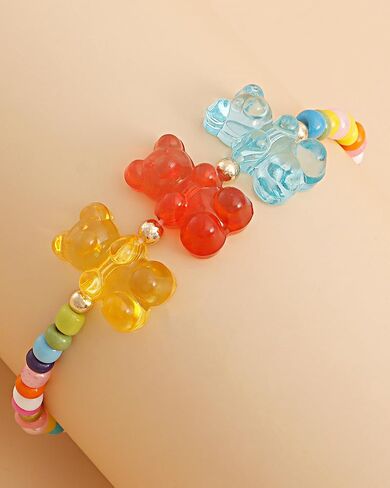 Gummy Bear Necklace for Women Acrylic Gummy Bear Pendant Necklace Colorful Seed Bead Choker Candy Color Teddy Bear Charm Necklace Trendy Jewelry Gifts in Saudi Arabia