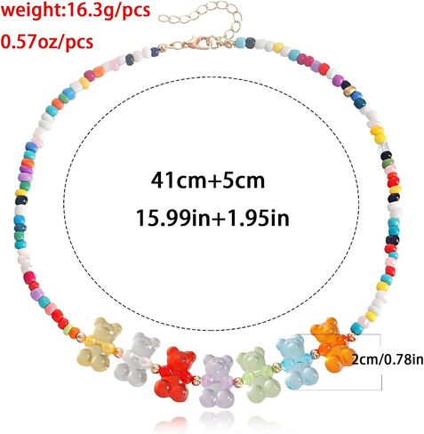 Gummy Bear Necklace for Women Acrylic Gummy Bear Pendant Necklace Colorful Seed Bead Choker Candy Color Teddy Bear Charm Necklace Trendy Jewelry Gifts in Saudi Arabia