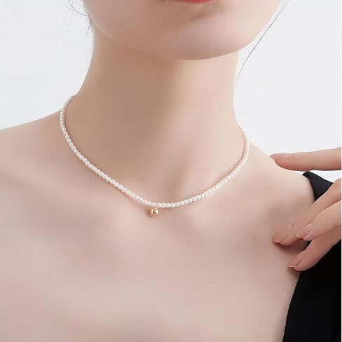 Dainty Pearl Choker Necklace with Gold Ball Pendant, Adjustable Chain Length, White in Saudi Arabia