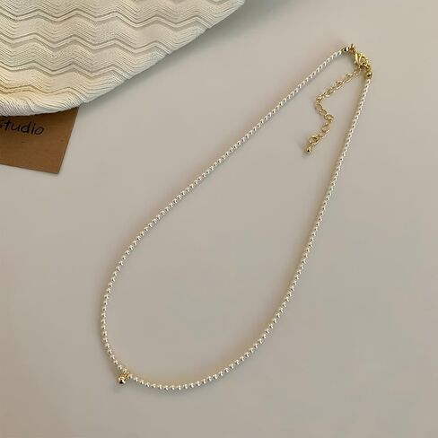 Dainty Pearl Choker Necklace with Gold Ball Pendant, Adjustable Chain Length, White in Saudi Arabia