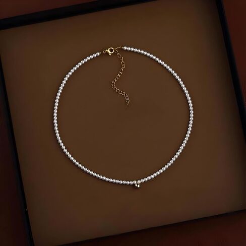 Dainty Pearl Choker Necklace with Gold Ball Pendant, Adjustable Chain Length, White in Saudi Arabia