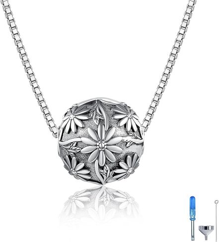 URONE Sunflower Urn Necklace for Ashes Sterling Silver Flower Pendant Charm Memorial Gifts Keepsake Memory Cremation Jewelry for Women in Kuwait
