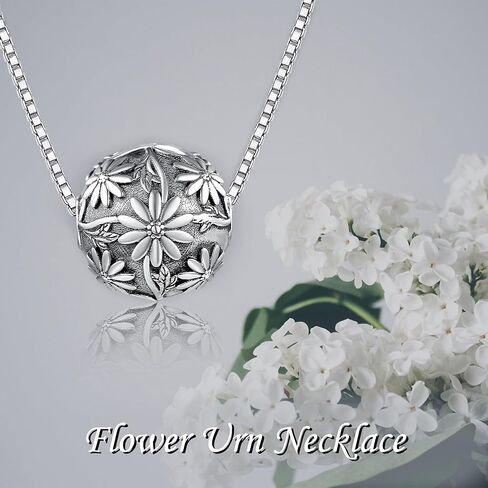 URONE Sunflower Urn Necklace for Ashes Sterling Silver Flower Pendant Charm Memorial Gifts Keepsake Memory Cremation Jewelry for Women in Kuwait