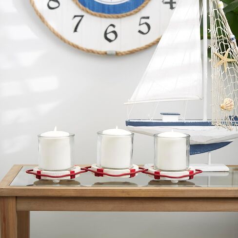 Deco 79 Metal Buoy Distressed 3 Linked Candle Holder with White Wood Accents, 19" x 7" x 5", Blue in Saudi Arabia