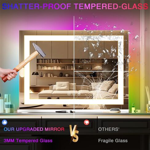 COOLJEEN Vanity Mirror with Lights and Bluetooth, 23x18 Inch 15 Bulbs Front and RGB Backlit Makeup Mirror with Dimmable 3 Color, Tempered Glass, Detachable 10X Magnification, Tabletop & Wall-Mounted in Saudi Arabia