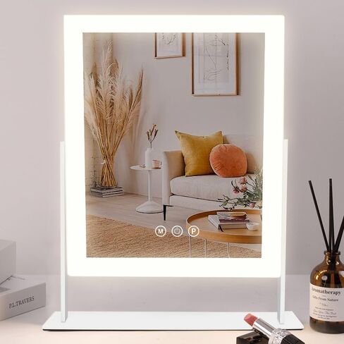 COOLJEEN Vanity Mirror with Lights and Bluetooth, 23x18 Inch 15 Bulbs Front and RGB Backlit Makeup Mirror with Dimmable 3 Color, Tempered Glass, Detachable 10X Magnification, Tabletop & Wall-Mounted in Saudi Arabia